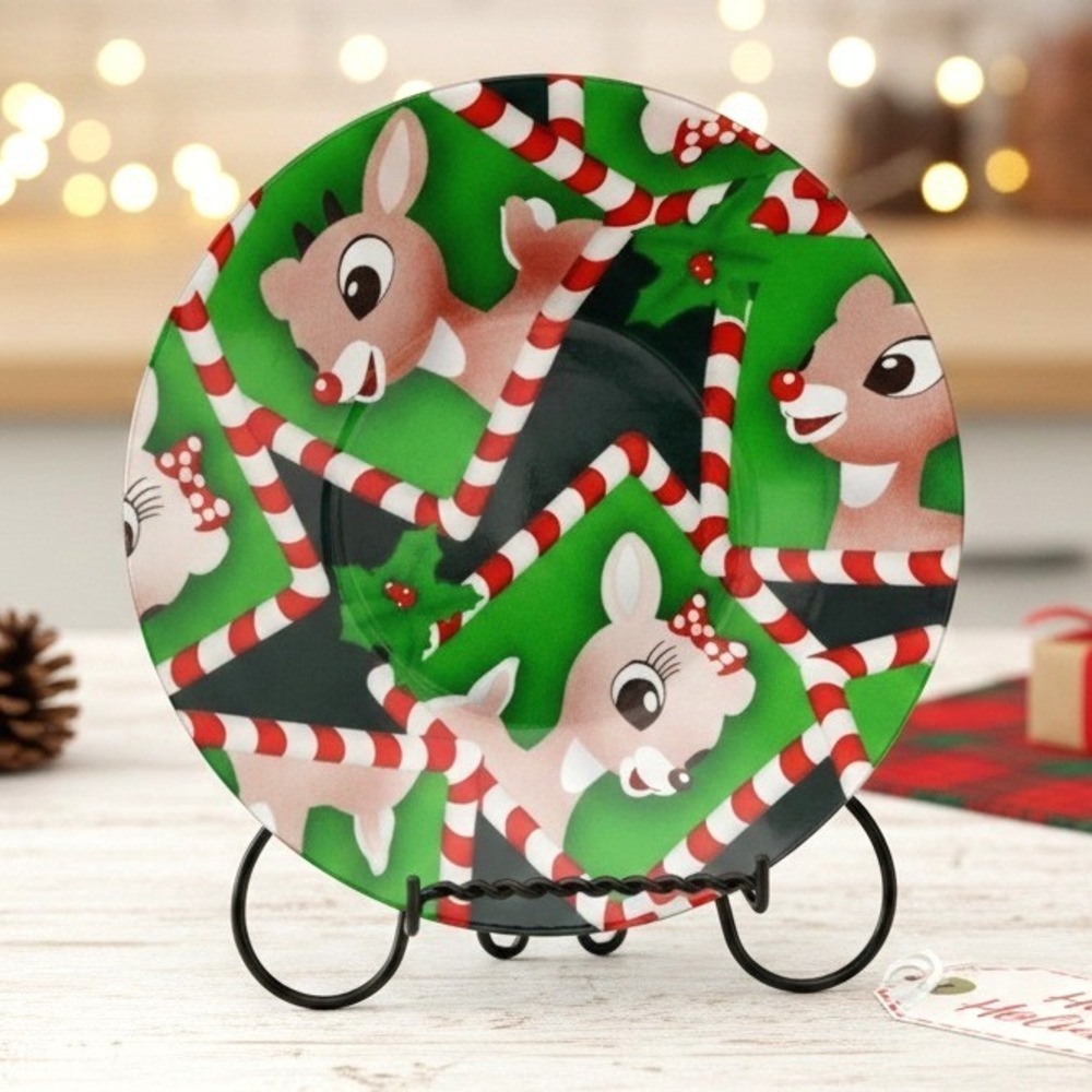 Rudolph & Clarice Christmas Decorative Plate 8" Handmade Red Green Holiday Decor